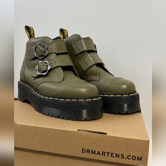 Dr. Martens Shoes - Dr. Martens Olive Green Platform Boots